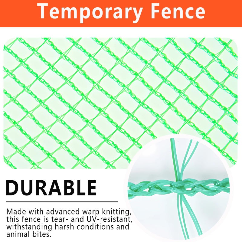 POYEE 4'x65' Garden Fence Temporary Fence Plastic Fence Safety Fencing Snow Fencing for Poultry Deer Rabbit Chicken Dog Animal Barrier Green - Image 3